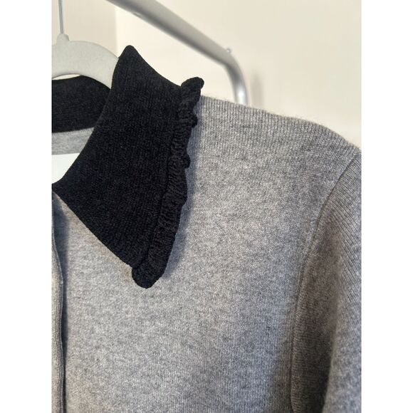 Sandro Etienne Collared Sweater Gray Black Cardigan Knit Sweater Wool Blend S/M - Picture 7 of 7